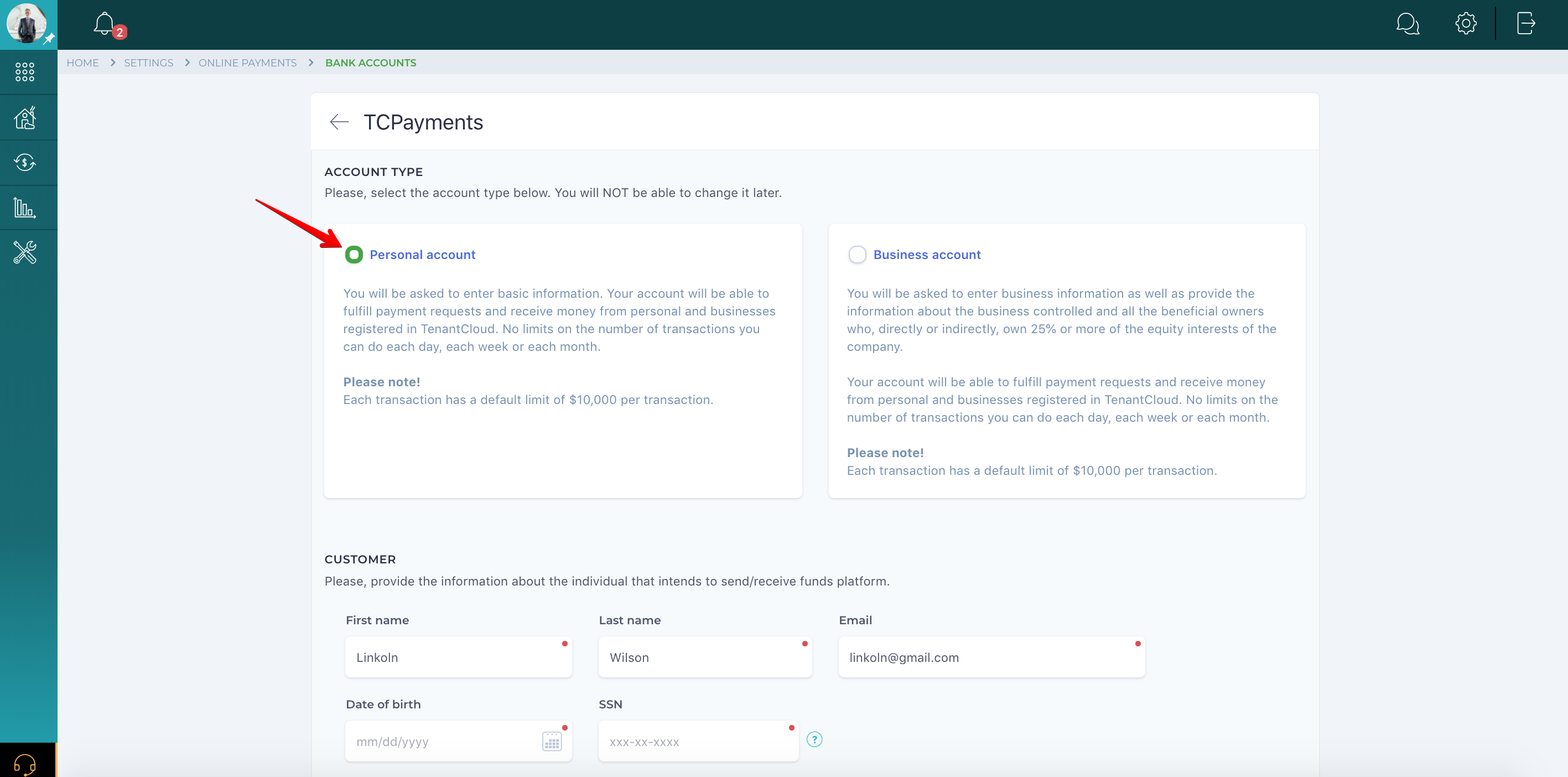 How do I set up a personal account?