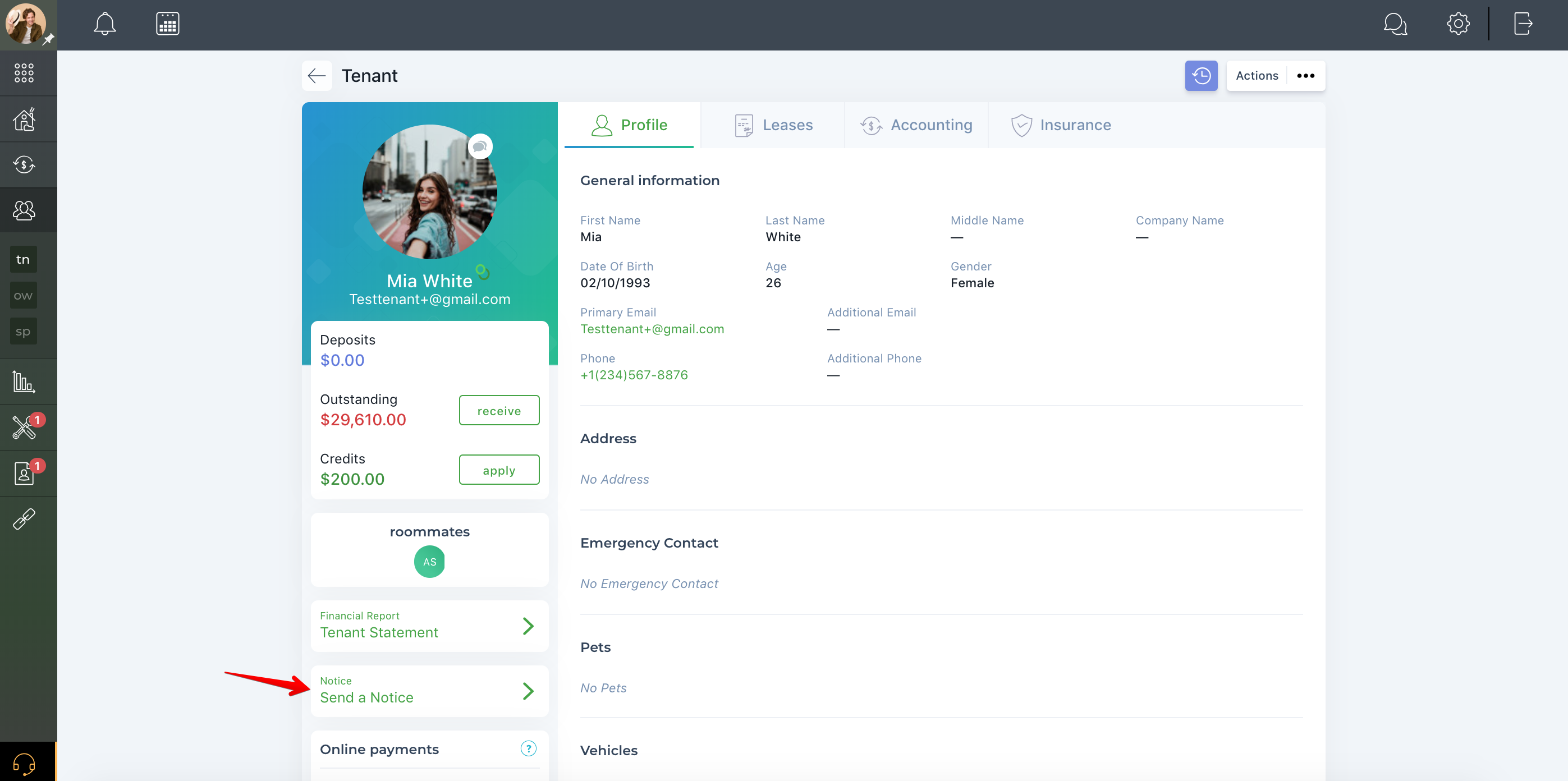 How to view a tenant profile?