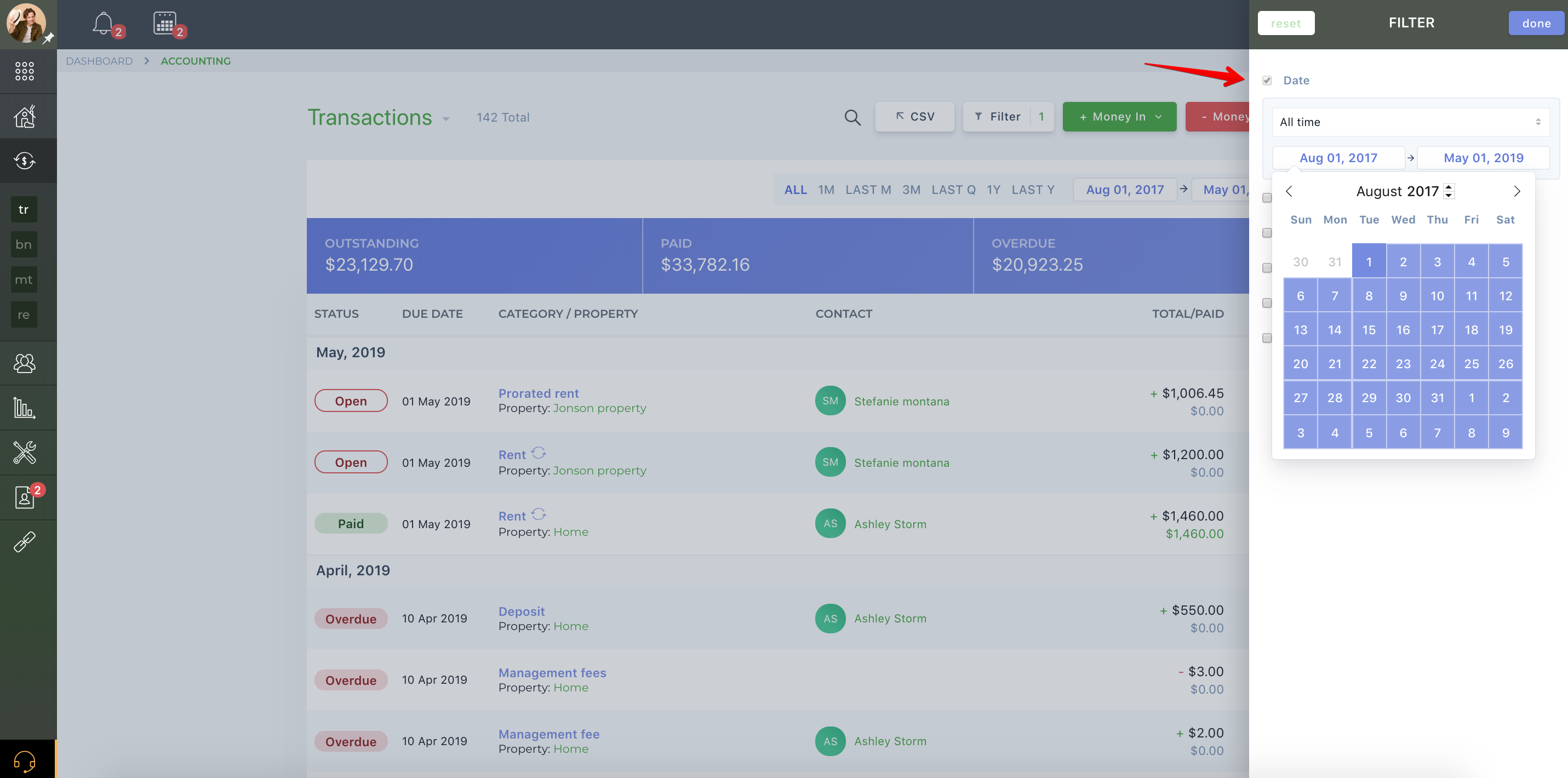 How do I filter transactions in my accounting?