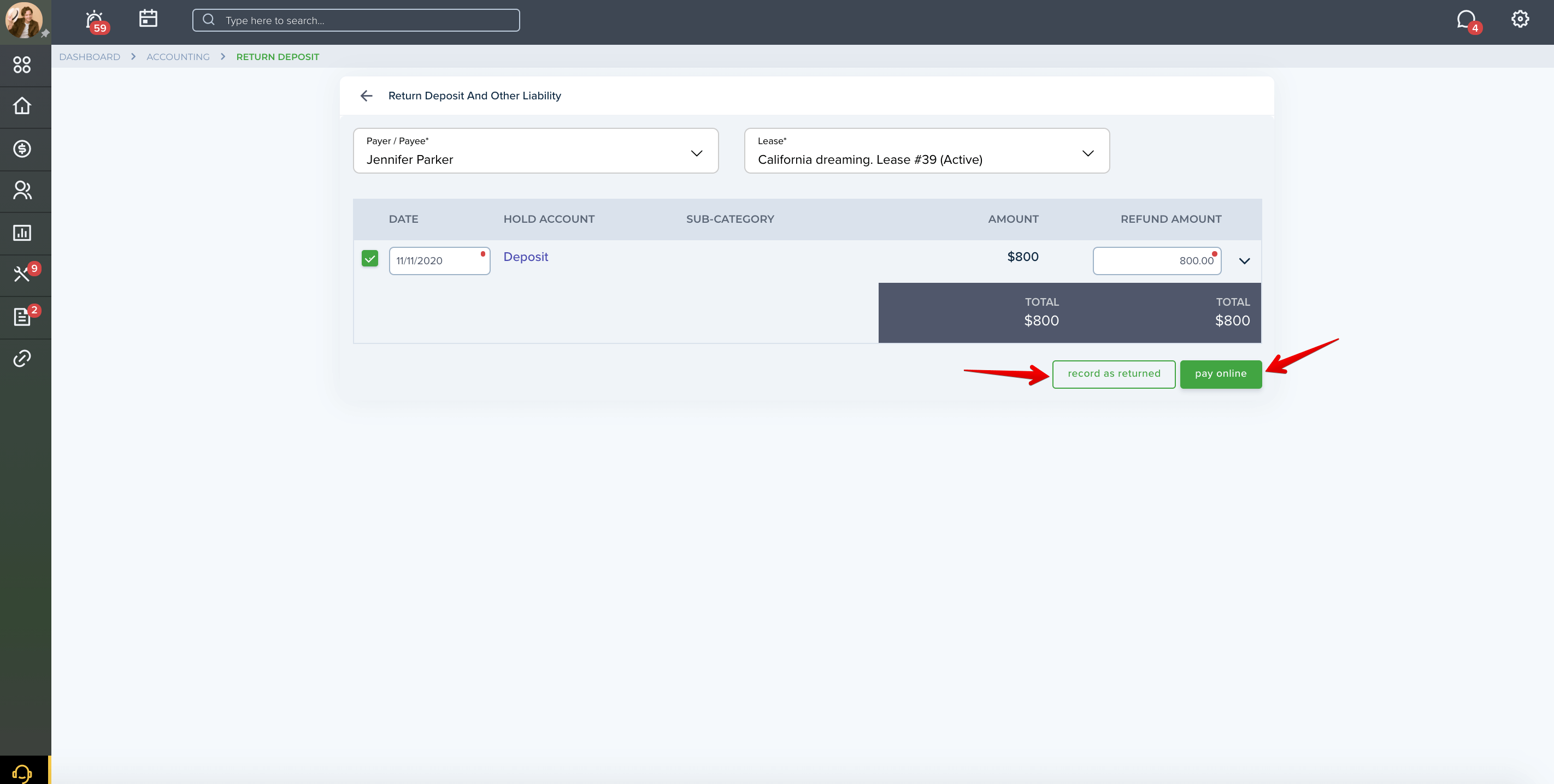 Accounting page in your TenantCloud account