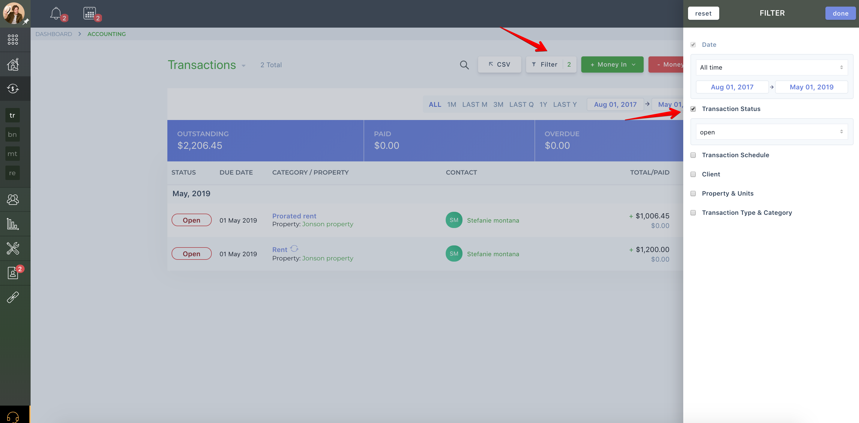 How do I filter transactions in my accounting?