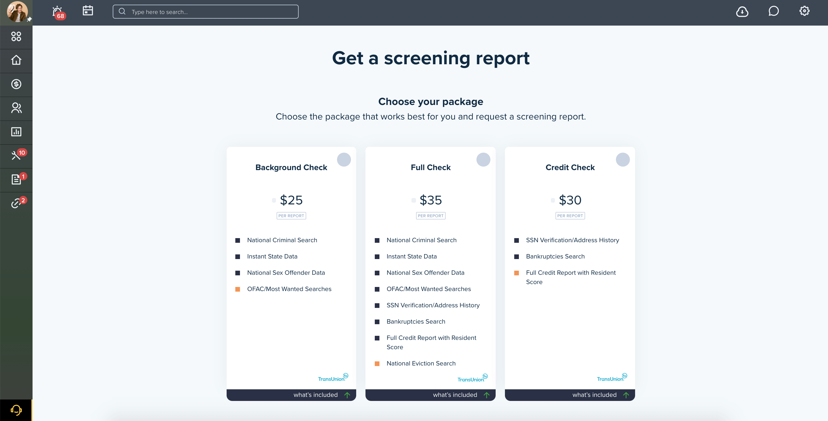 Get a screening report