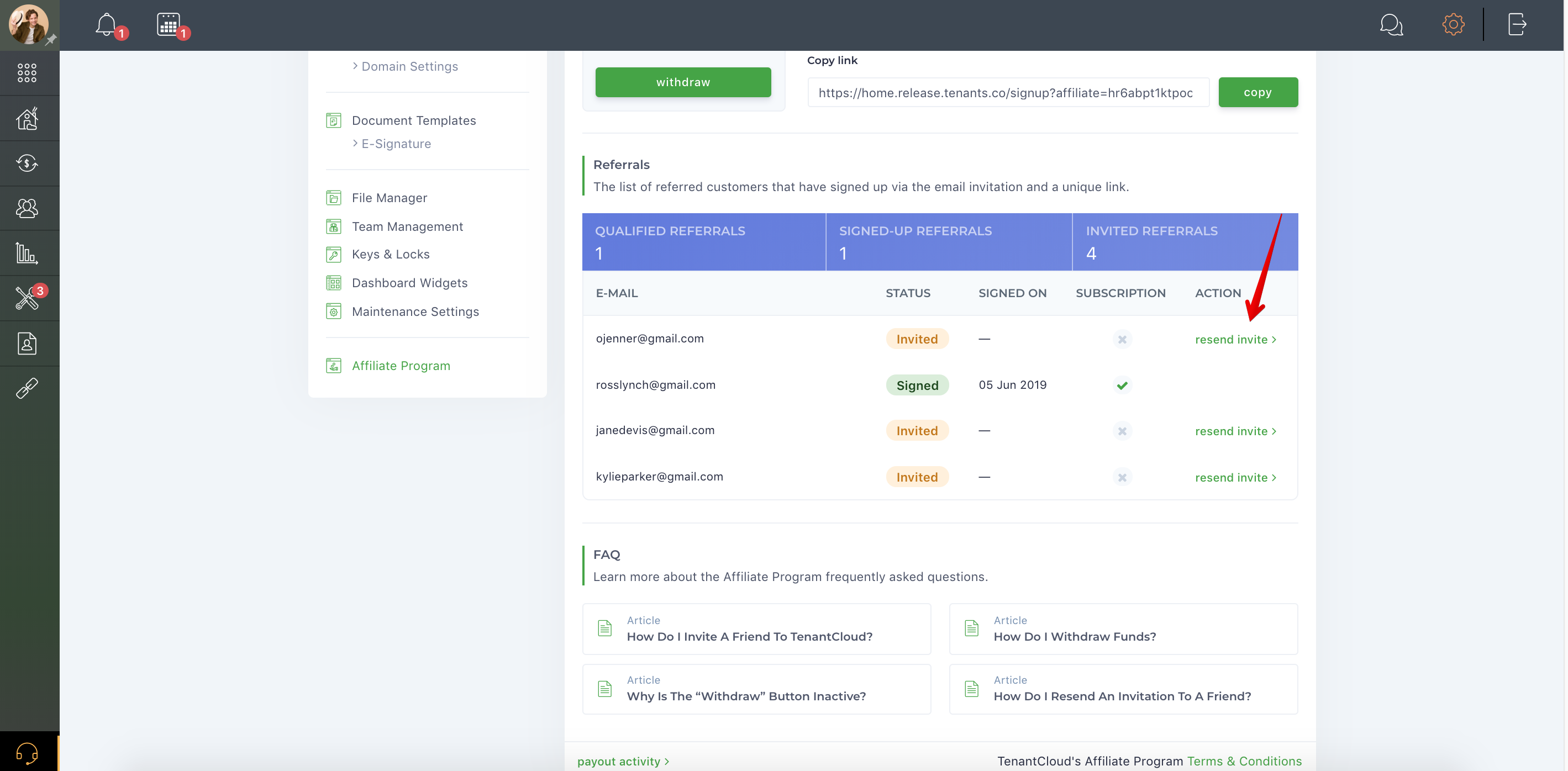 TC Affiliate Program: How do I invite a friend to TenantCloud?