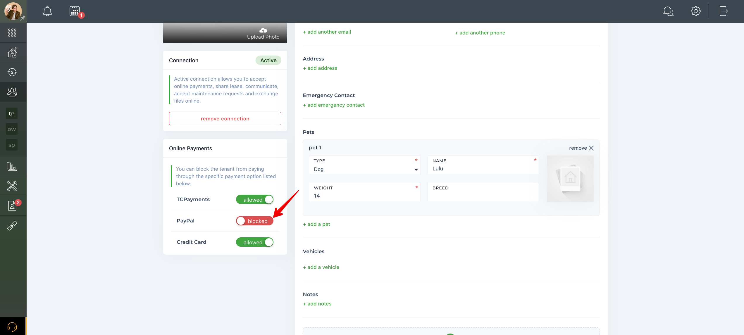 How to block a specific tenant from paying online?