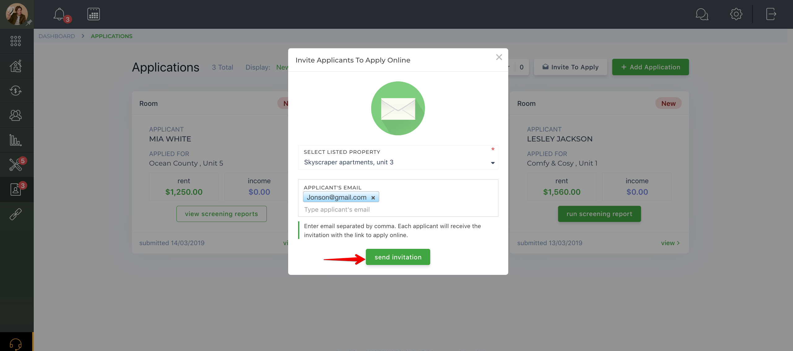 How to invite tenant to apply online?