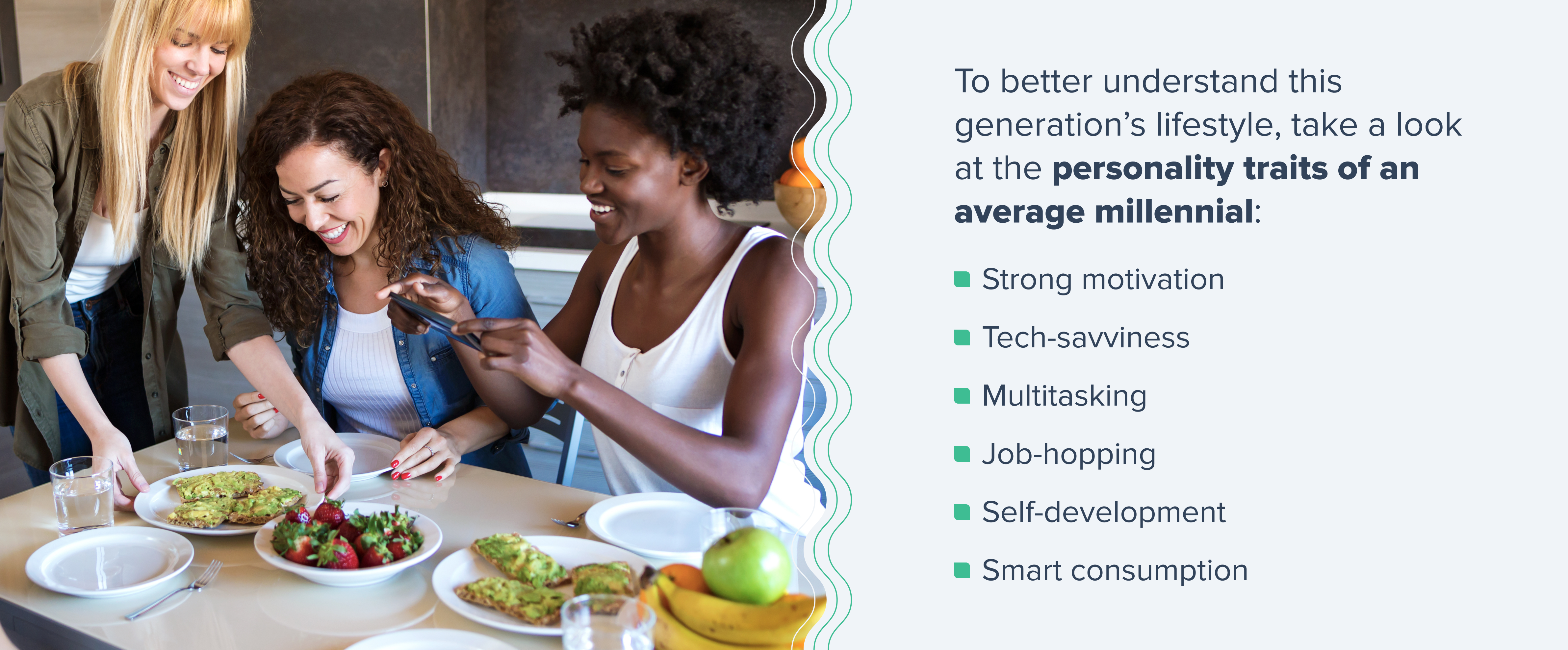 traits of an average millennial: motivation, tech savviness, multitasking, job-hopping, self-development, smart consumption