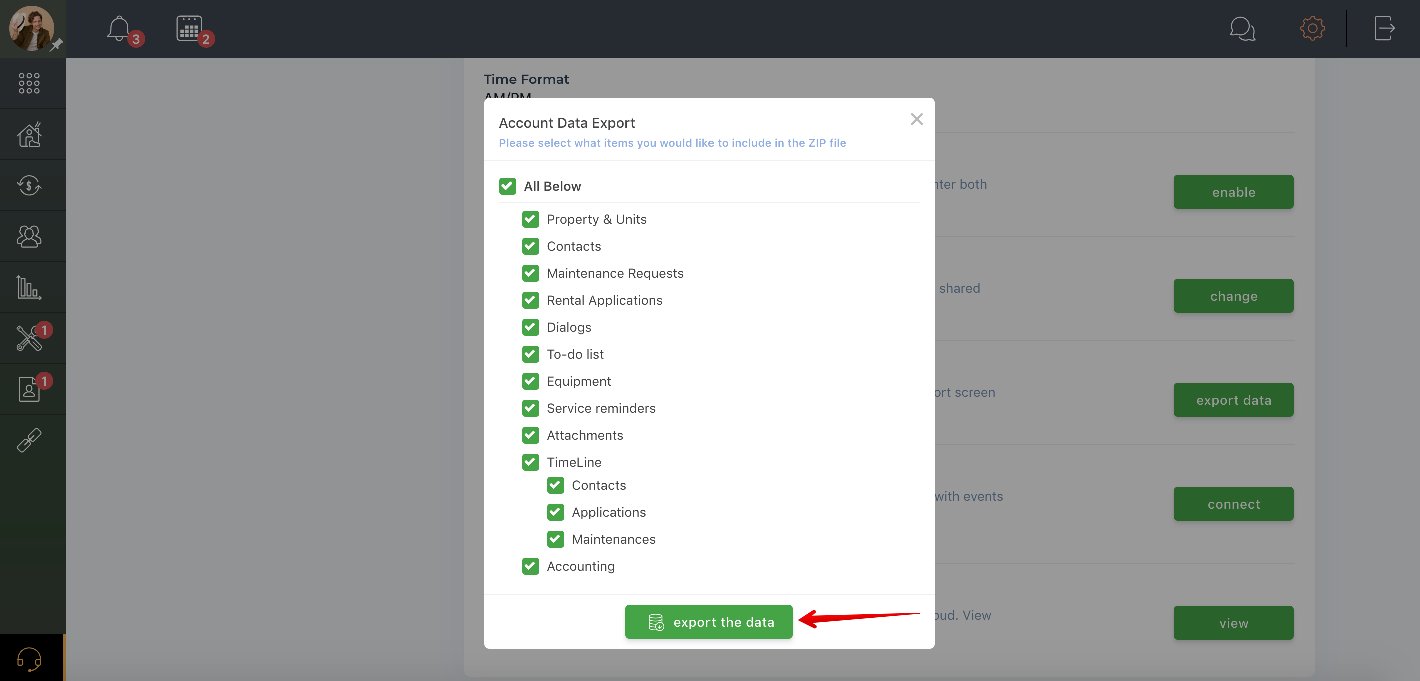 How to export account data?
