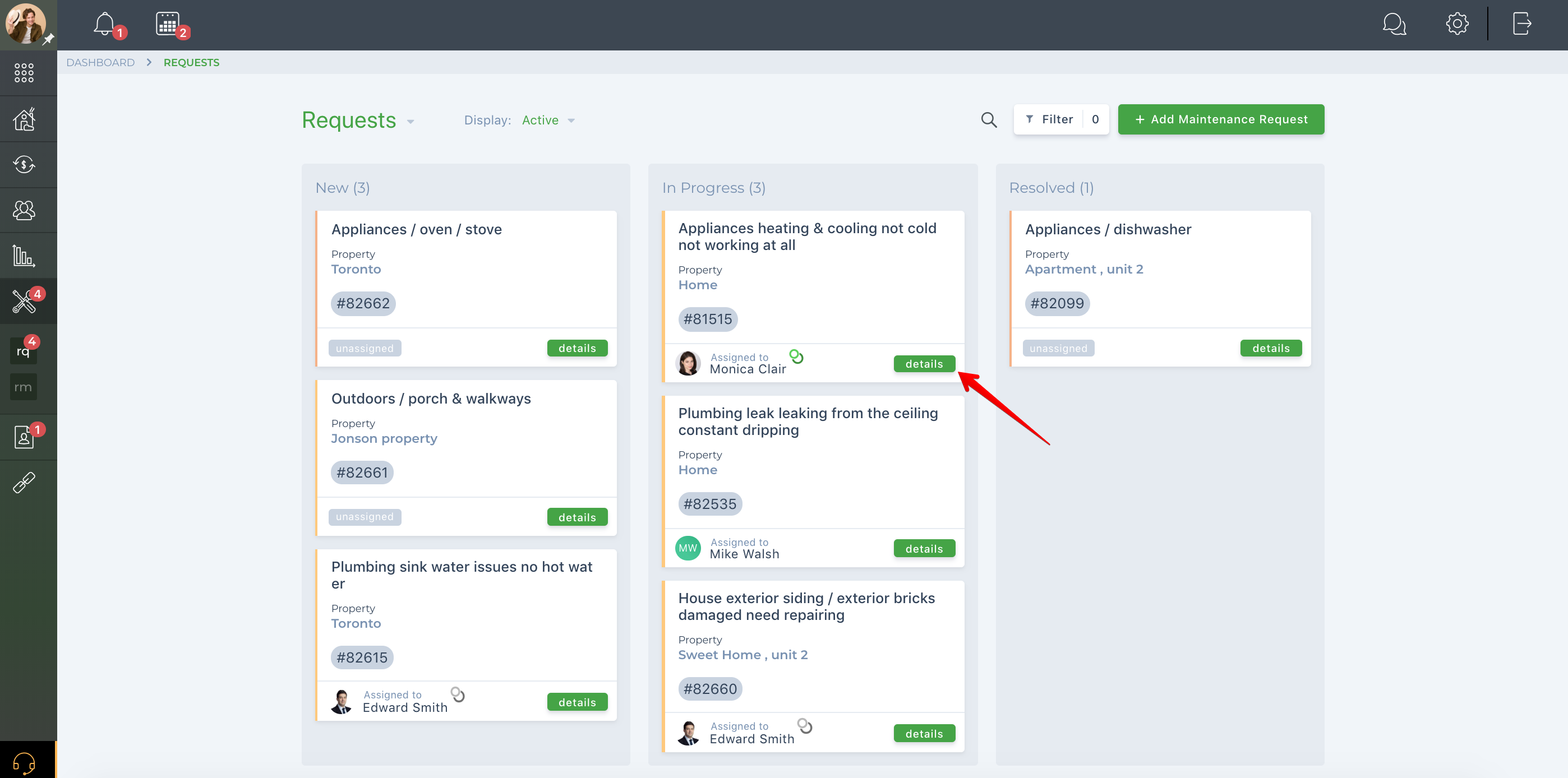 How to communicate with a Tenant and ServicePro within a maintenance request?