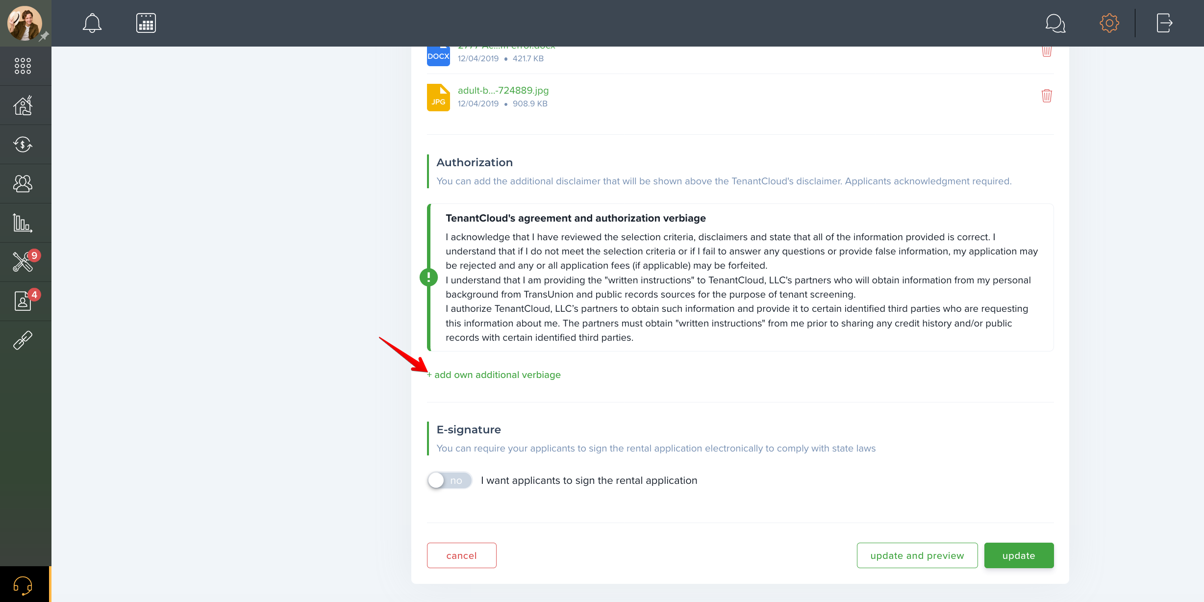 How to add disclaimer to the applications?