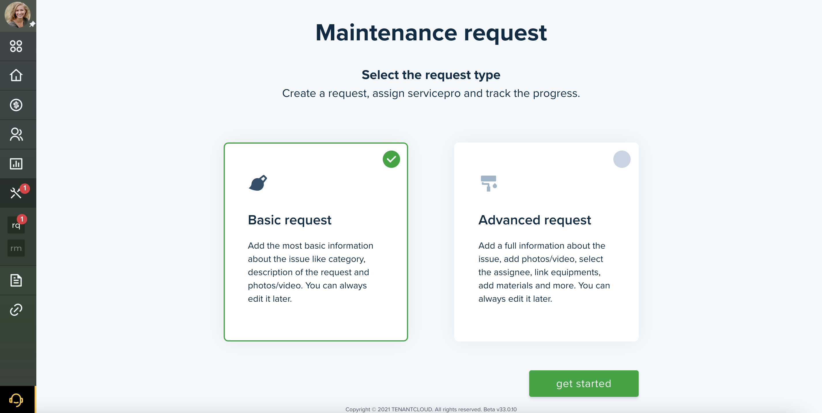 Choose Maintenance Request Type