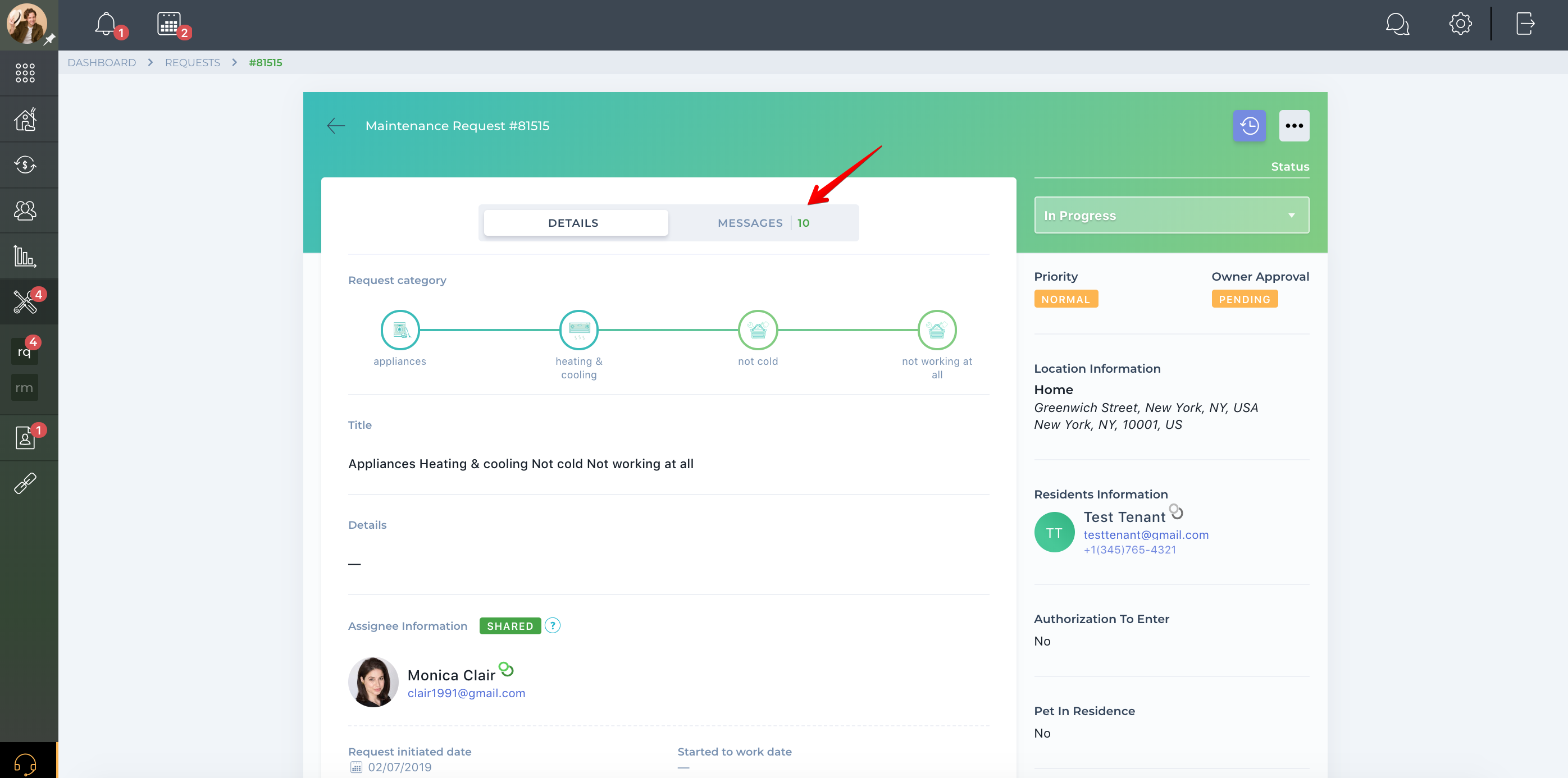 How to communicate with a Tenant and ServicePro within a maintenance request?