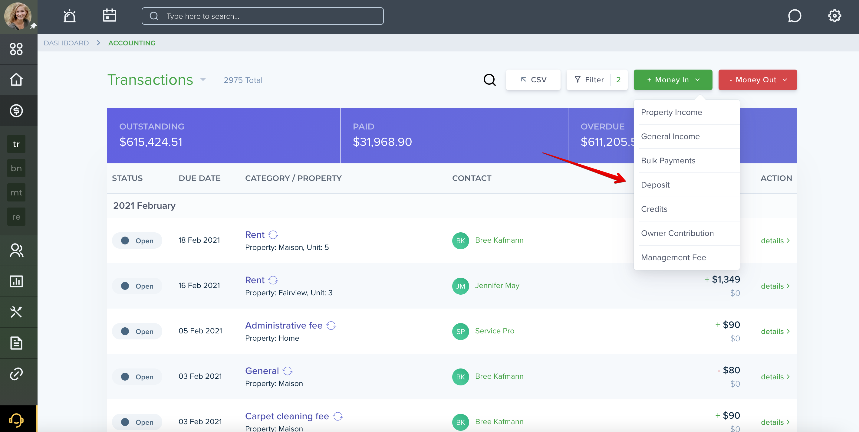 Accounting page in your TenantCloud account