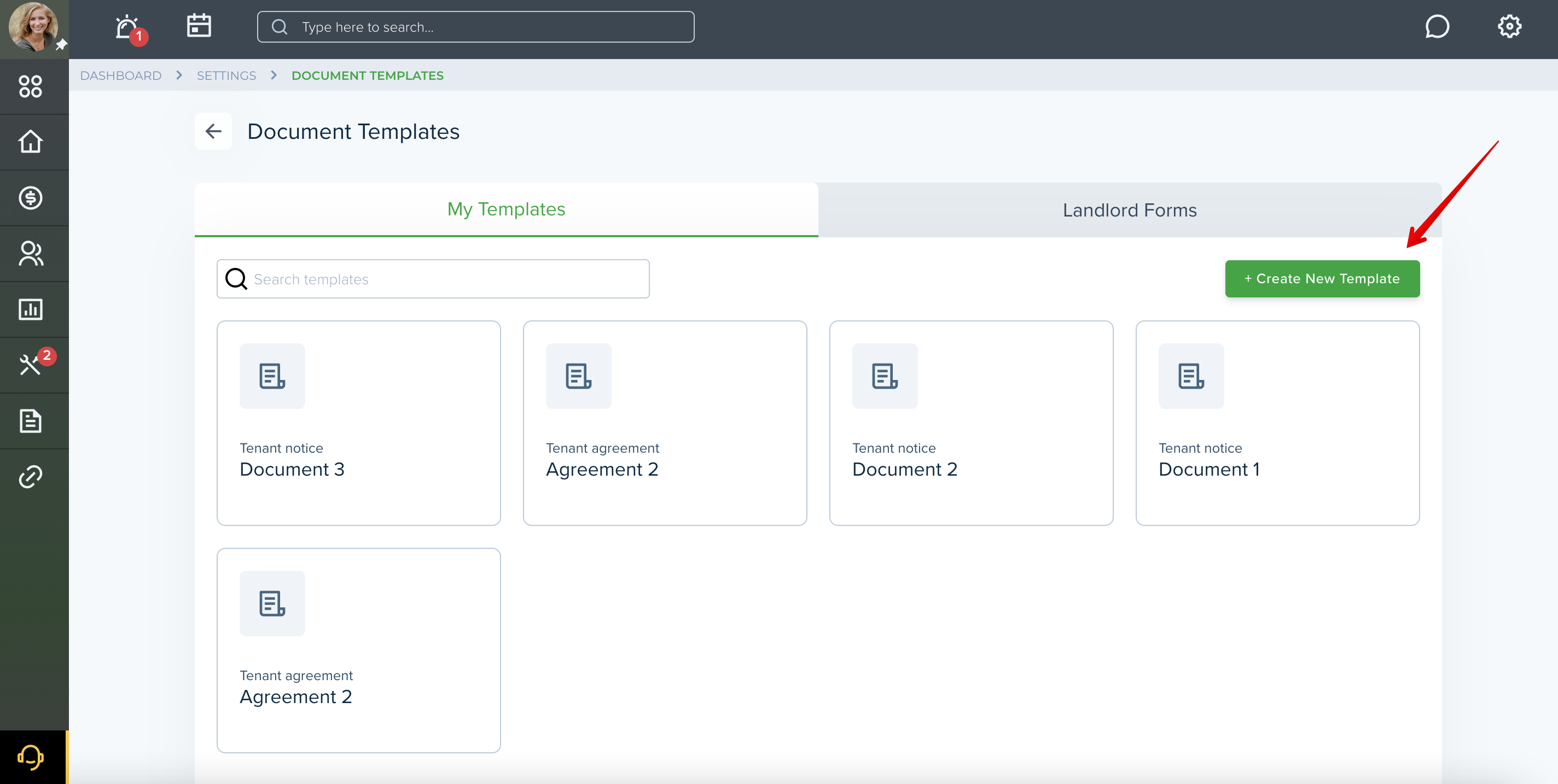 how to create a new rental agreement document in TenantCloud account