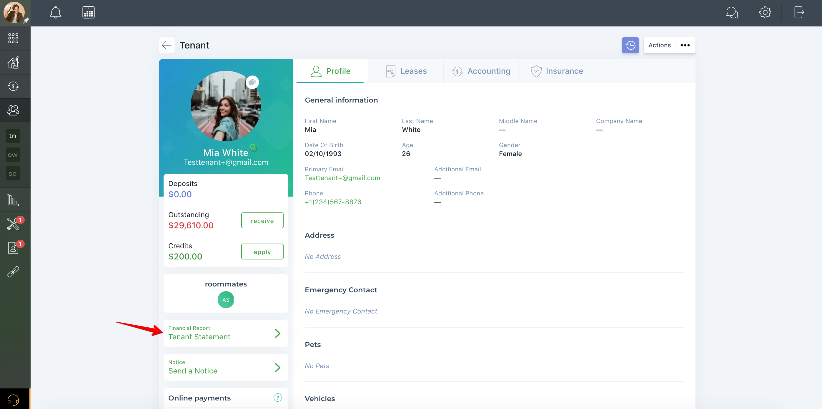 How to view a tenant profile?