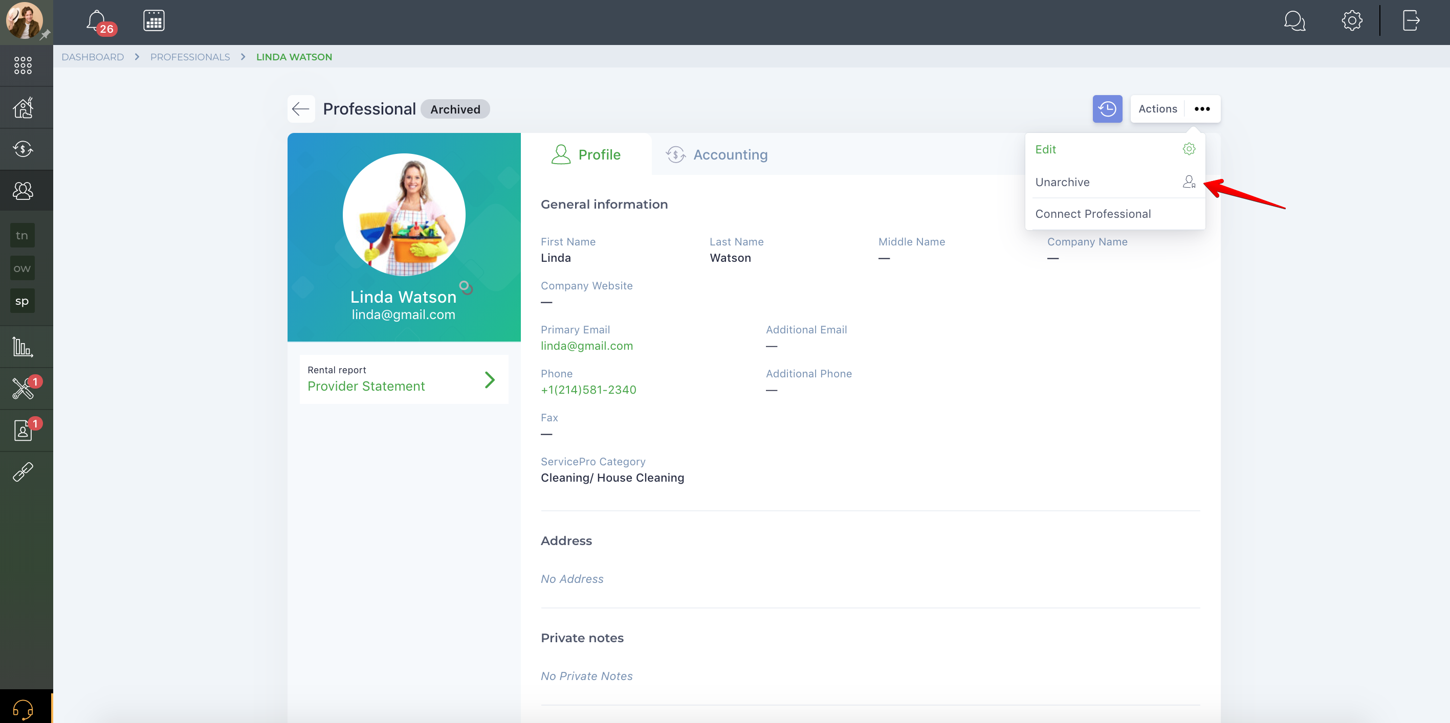 How do I archive/unarchive my service pro?