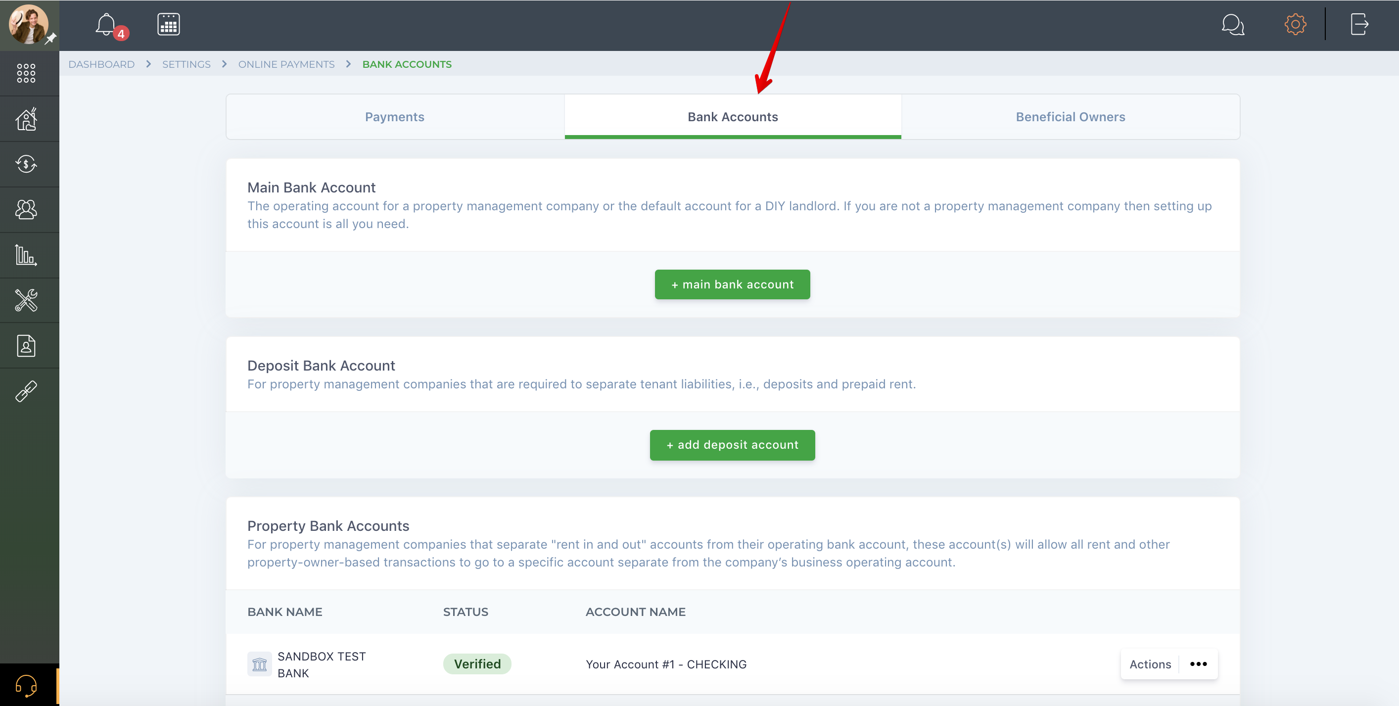 How to link property to a bank account?