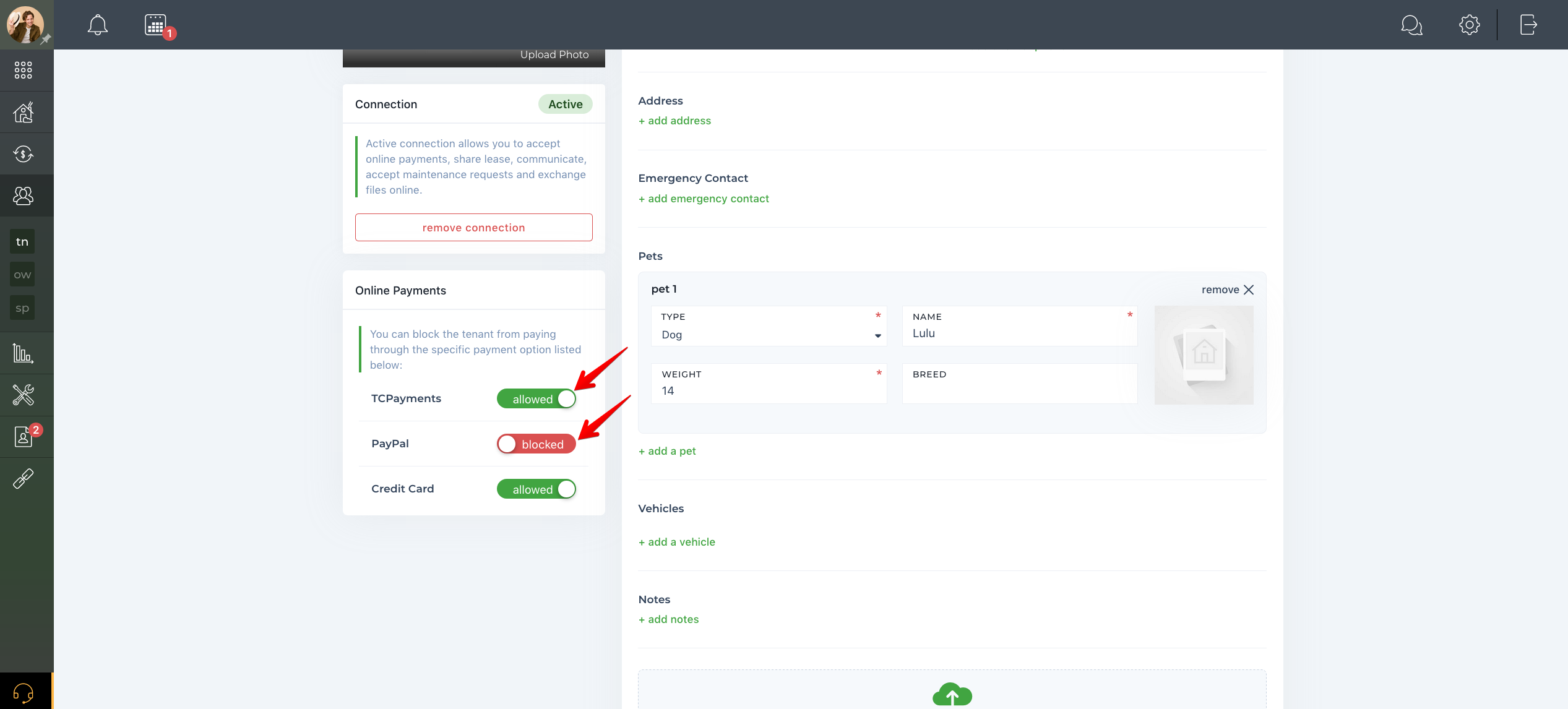 How to block a specific tenant from paying online?